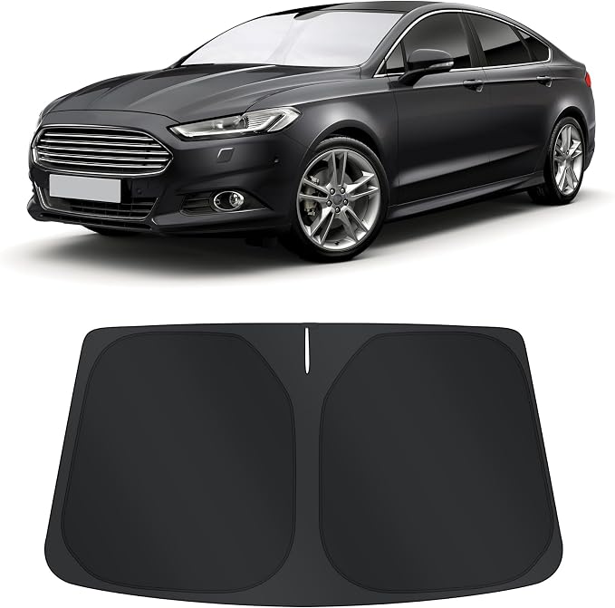 TINGLU Sun Shade for Ford Fusion 2013-2021 Accessories Windshield Sun Shade Window Shade UV Rays Protection Sun Visor Cover with Steering Wheel Sunshade Storage Bag