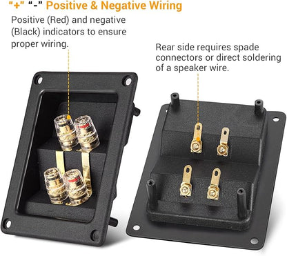 Facmogu 2PCS Rectangle 4-Way Speaker Terminal Box, Gold-Plated Binding Post Terminal Cable Connector for DIY Applications, Terminal Cups with 2 Pairs Banana Plug Socket Connector & 4PCS Screws