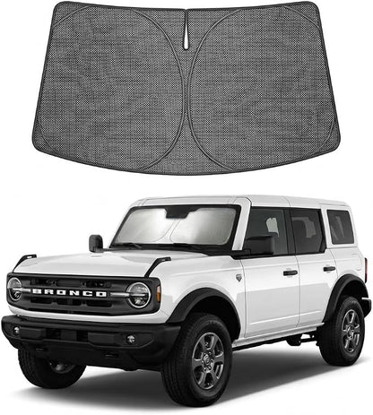 Proadsy Windshield Sun Shade Custom Fit Ford Bronco 2021-2026 Ice Crystal Black Front Window Sunshade UV and Heat Blocker Foldable Visor Keeps Car Cooler for Summer Parking and Daily Use