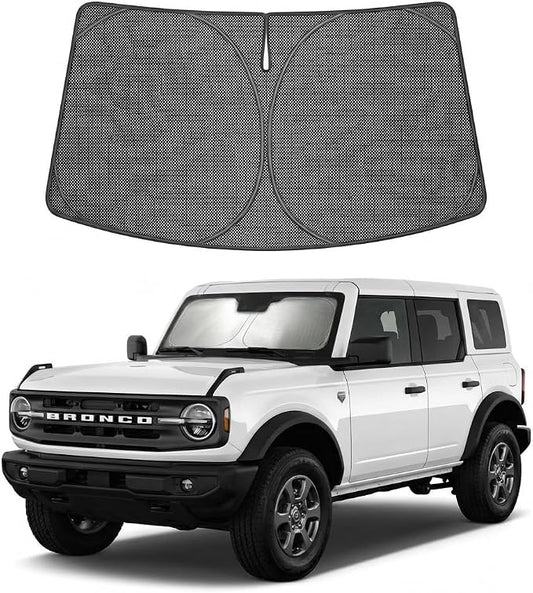 Proadsy Windshield Sun Shade Custom Fit Ford Bronco 2021-2026 Ice Crystal Black Front Window Sunshade UV and Heat Blocker Foldable Visor Keeps Car Cooler for Summer Parking and Daily Use