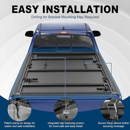 KUIPERAUTO Soft Tri Truck Bed Tonneau Cover Compatible for 2005-2015 Toyota Tacoma 5ft Bed (incl Utility Track System