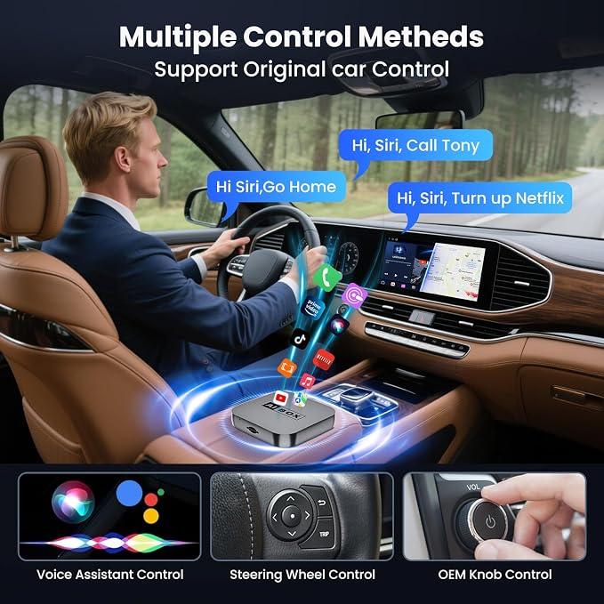 Wireless CarPlay/Android Auto Adapter with Netflix & YouTube, Upgraded Car Play Wireless Adapter for iPhone 8+& Android 11.0+, Plug & Play Dongle for Car, Smart AI Box Only for Cars with Wired CarPlay