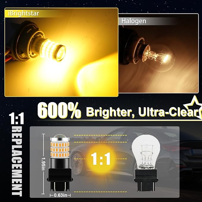 iBrightstar 3157 LED Bulb Amber, 3157a LED Turn Signal Bulbs Super Bright for vehicle Blinker Lights and Turn Signal Lights, 2 Pack
