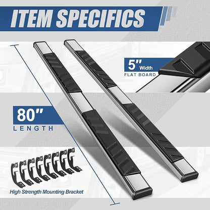 Auto Dynasty Flat Running Boards Compatible with 2004-2014 Ford F150 Extended Super Cab, Stainless Steel Side Step Rail Nerf Bars, 5” Step Bars, Polished Chrome