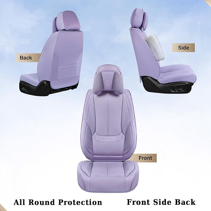 Coverado Universal Seat Covers Full Set, 5 Seats Universal Seat Covers for Cars, Waterproof NAPPA Leather Car Seat Covers with Head Pillow, Auto Protectors Fit for Most Sedans SUV Pick-up Truck-Purple