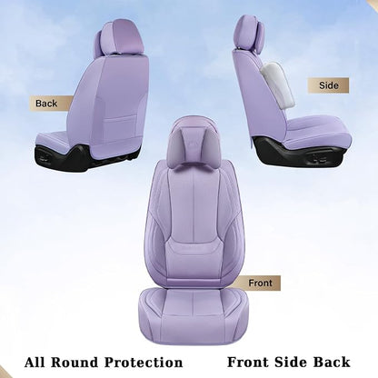 Coverado Universal Seat Covers Full Set, Universal Seat Covers for Cars, 5 Seats Waterproof NAPPA Leather Car Seat Covers with Head Pillow, Auto Protectors Fit for Most Sedans SUV Pick-up Truck-Purple