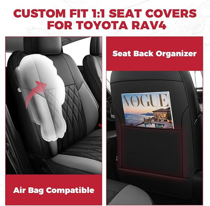 FREESOO Custom Seat Covers for Toyota RAV4 2013 2014 2015 2016 2017 2018, RAV4 Leather Car Seat Covers, RAV 4 SUV Accessories Full Set LE XLE Limited SE Platinum Adventure(Not for Hybrid), BlackGrey