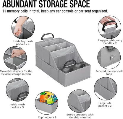 MULISOFT Car Seat Organizer- Backseat Car Organizer with 12 Storages Compartments and 2 Cup Holders, Organizers and Storage, Front Seat for Travel Kids,Pure Gray