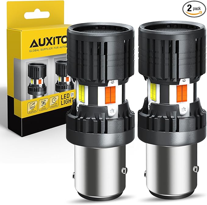 AUXITO CANBUS 1157 Switchback LED Bulbs 2357 2057 7528 BAY15D Dual Color Amber/White Anti Hyper Flash Built-in Resistor Error Free Turn Signal Lights and DRL/Parking Lights, Pack of 2