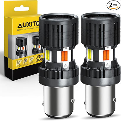AUXITO CANBUS 1157 Switchback LED Bulbs 2357 2057 7528 BAY15D Dual Color Amber/White Anti Hyper Flash Built-in Resistor Error Free Turn Signal Lights and DRL/Parking Lights, Pack of 2