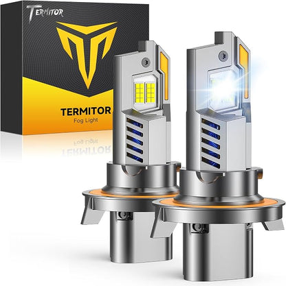 Termitor 2026 Upgraded H13/9008 Light Bulbs, 12X 50,000LM Ultra-Bright, 6500K Cool White, 1:1 Mini Size, 90000+ Hours Lifespan with Cooling Fan, H13 Fog Lights for Fog, Rain, Plug N Play, Pack of 2