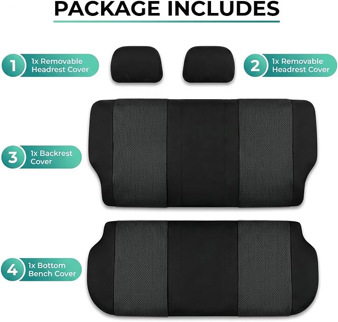 FH Group Automotive Rear Car Seat Covers for SUV, Trucks, Sedan and More - Universal Fit Front High Back & Rear Solid Bench Design Interior Accessories - 3D Mesh Fabric Center Panel - Black