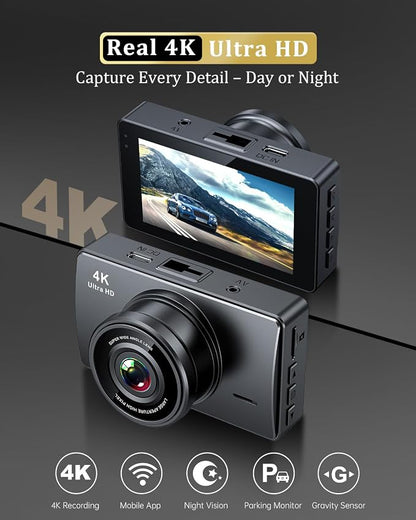 Dash Cam Front and Rear, Dash Camera for Cars 4K+1080, Dashcam Built-in WiFi, APP Control, 32GB Card Included, 3" IPS Touch Screen, 24H Parking Monitor, Night Vision, G-Sensor