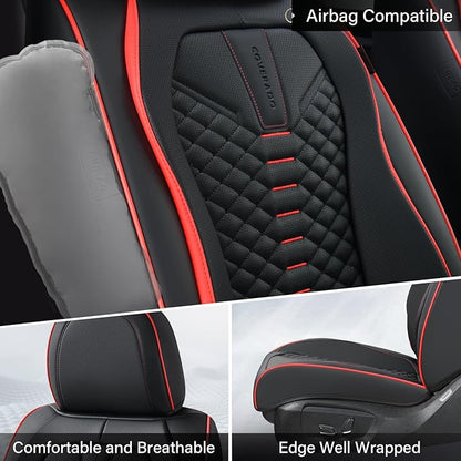 Coverado Car Seat Covers, Front Seat Cover, Waterproof Nappa Leather Seat Covers for Cars, 2 Pack Car Seat Protectors, Driver Seat Cover, Automotive Seat Covers Universal Fit for Most Cars, Black&Red