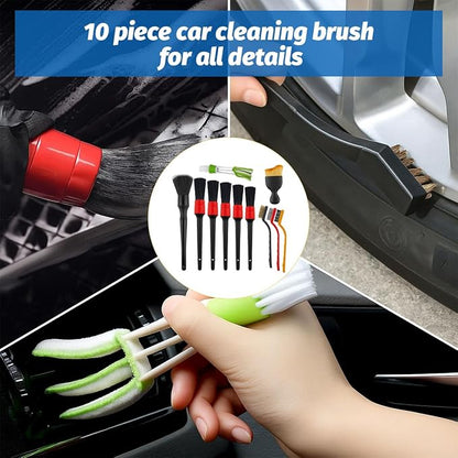 11PCS Car Detailing Brush Set, Soft Boar Hair Vehicle Interior Exterior Detail Cleaning Brush, Automotive Detailing Cleaner Kit for Wheel, Air Vent, Seat, Universal for Most Vehicles