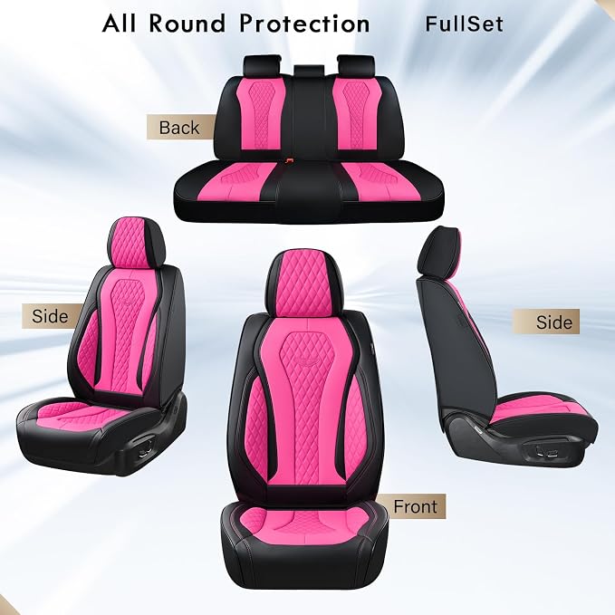 Coverado Auto Seat Covers, Car Seat Covers Full Set, Rose Car Seat Cover, Driver Seat Covers Front Seats Rear Seat Cover, Luxury Car Seat Cushion,Leather Seat Cover Seat Protector Fit for Most Cars