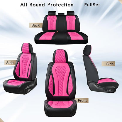 Coverado Auto Seat Covers, Car Seat Covers Full Set, Rose Car Seat Cover, Driver Seat Covers Front Seats Rear Seat Cover, Luxury Car Seat Cushion,Leather Seat Cover Seat Protector Fit for Most Cars