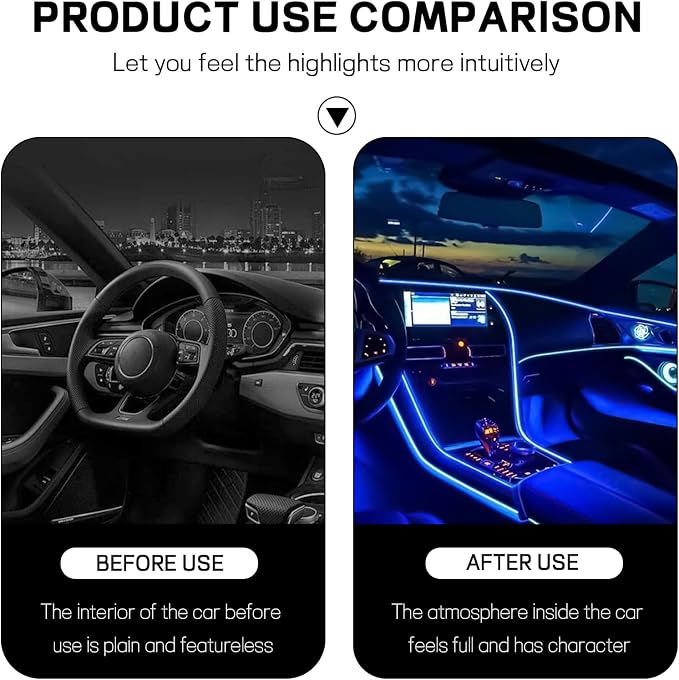 Car LED Strip Light, 12V 24 LED Interior Atmosphere Lights Under Dash Ambient Night Light, Universal Auto Interior Decorative Lamp with USB Port, Truck SUV Car Accessories (Blue, USB)