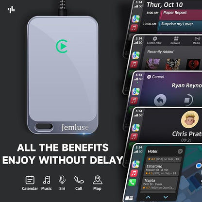 Jemluse Wireless CarPlay Adapter for Apple iPhone - Multi-User Seamless Connection for Convert Wired to Wireless Car Play Adapter - No Latency from iOS 10+ to Screen w/USB C (All Silver)