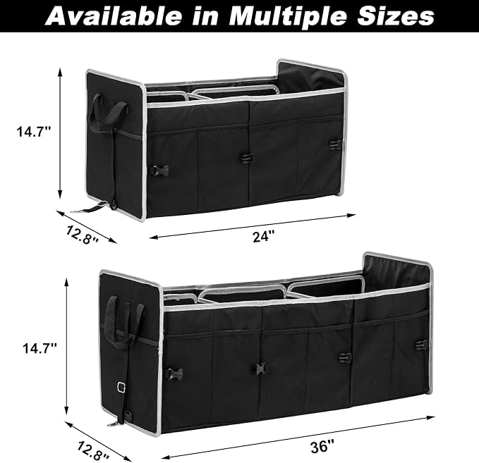 Car Trunk Organizer with Individual Cooler Bag - 2 Compartment Collapsible Car Storage for SUV (Black)
