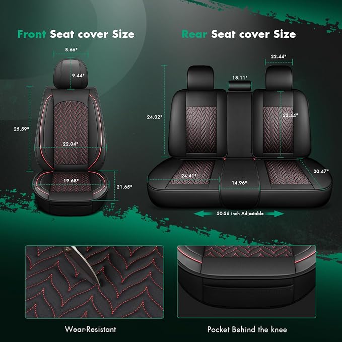 SCITOO Seat Covers Full Set,Universal Car Seat Covers Waterproof Car Seat Protector Automotive Seat Covers,Vehicle Seat Cover Set for Cars SUV Pick-up Truck Sedan (Full Set, Black And Red)
