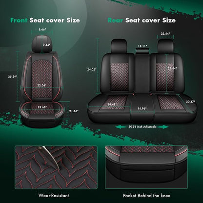 SCITOO Seat Covers Full Set,Universal Car Seat Covers Waterproof Car Seat Protector Automotive Seat Covers,Vehicle Seat Cover Set for Cars SUV Pick-up Truck Sedan (Full Set, Black And Red)