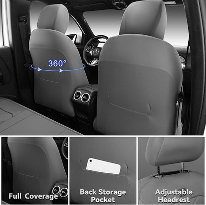 CAR PASS Luxury Nappa Leather Seat Covers Full Set, Water Resistant Faux Leather Seat Cover with Lumbar Support, Breathable Automotive Seat Covers Universal Fit for Sedan SUV Van Truck, Pure Gray