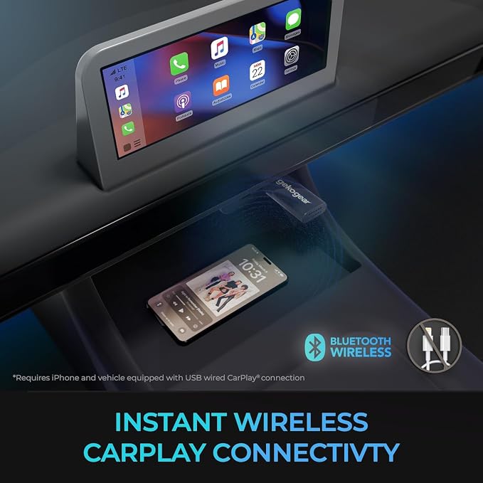 GekoGear Wireless CarPlay USB Adapter for Apple iPhone iOS 12+ Small Car Play Dongle for OEM Wired CarPlay Car Model 2016+ USB C to USB A Cable