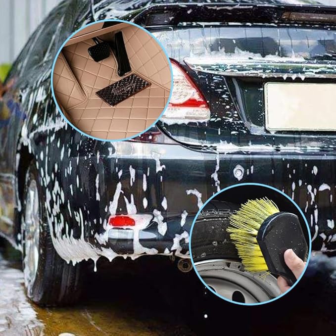 2 Set Wheel & Tire Brush Cleaner for Car, FineGood Wheel Brushes for Cleaning Wheels Auto Wheel Cleaning Brush Bristle Brush Cleaning Tools