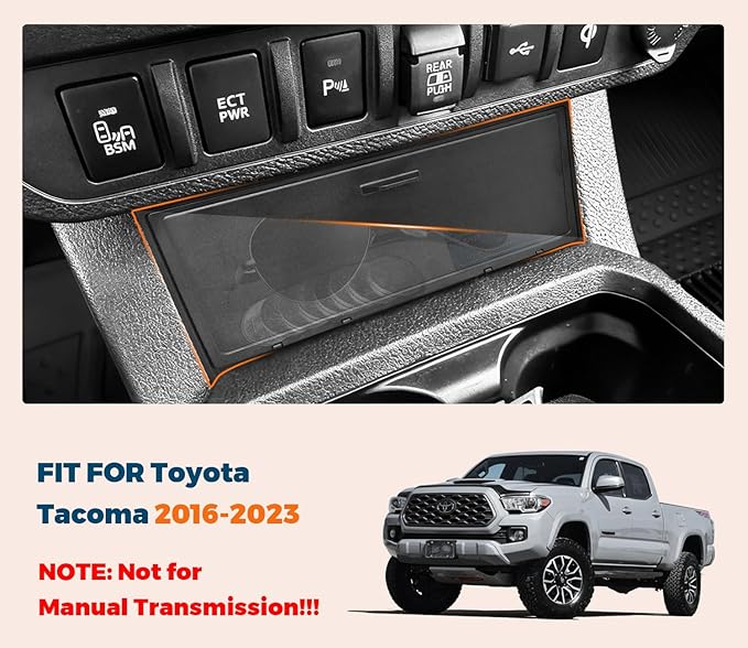 GZSH Hidden Front Center Console Cover fit for Toyota Tacoma 2016-2023 (3RD GEN Tacoma) Anti-Drop Privacy Premium ABS Plastic Center Console Cover (Fit for Wireless charging and No charging)