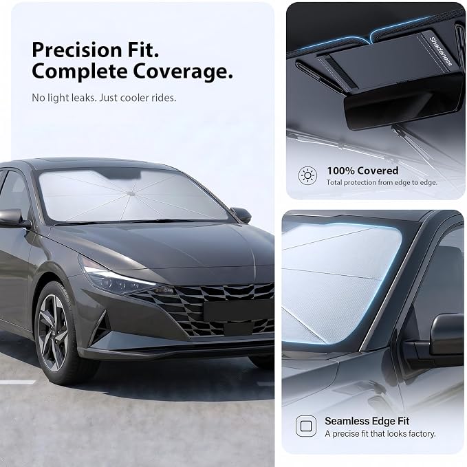 2026 Upgraded Windshield Sun Shade Umbrella for Hyundai Elantra [Precision Custom Fit, Superior UV & Heat Block] Cooling Tech Fabric, Durable Foldable with Storage Bag, Fits 2000-2025