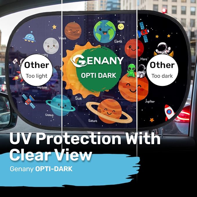 GENANY 2pcs Space Planet Window Sun Shade for Sedan SUV Truck (21x14 Inches), Galaxy Sun Shades for Side Window, Astronaut Baby Window Shades, Summer Car Decor