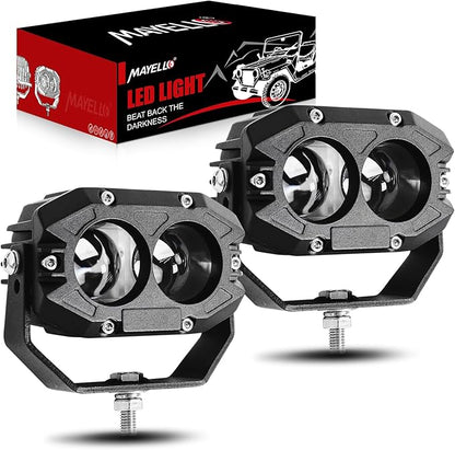 MAYELLO 4 Inch Square LED Pods - 60W White Spot Beam Off Road & Fog Lights - 6500K 10000LM IP68 - Compatible with Jeep Wrangler, Truck, Pickup, ATV, UTV, SUV, Car, Boat