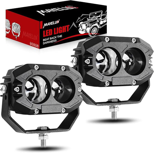 MAYELLO 4 Inch Square LED Pods - 60W White Spot Beam Off Road & Fog Lights - 6500K 10000LM IP68 - Compatible with Jeep Wrangler, Truck, Pickup, ATV, UTV, SUV, Car, Boat