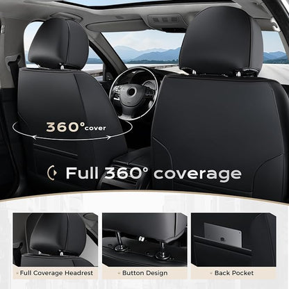 Coverado Car Seat Covers Full Set, Green Car Seat Cover, Car Leather Seat Protector with Lumbar Support, Waterproof Car Seat Cushion, Leather Seat Covers Universal Fit Most Cars, (Black&Green)