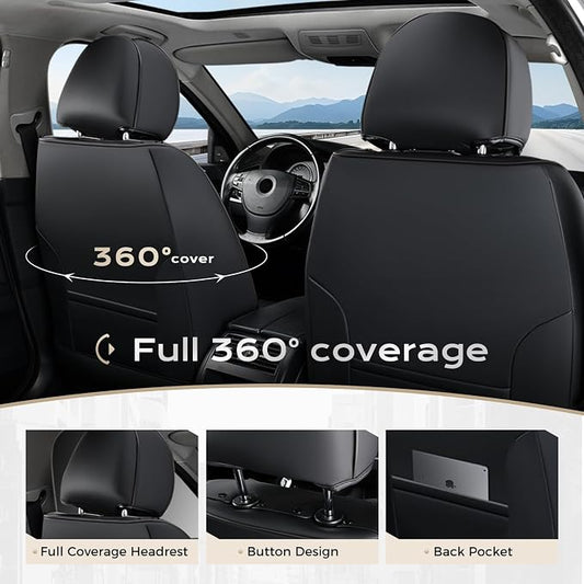 Coverado Car Seat Covers Full Set, Green Car Seat Cover, Car Leather Seat Protector with Lumbar Support, Waterproof Car Seat Cushion, Leather Seat Covers Universal Fit Most Cars, (Black&Green)