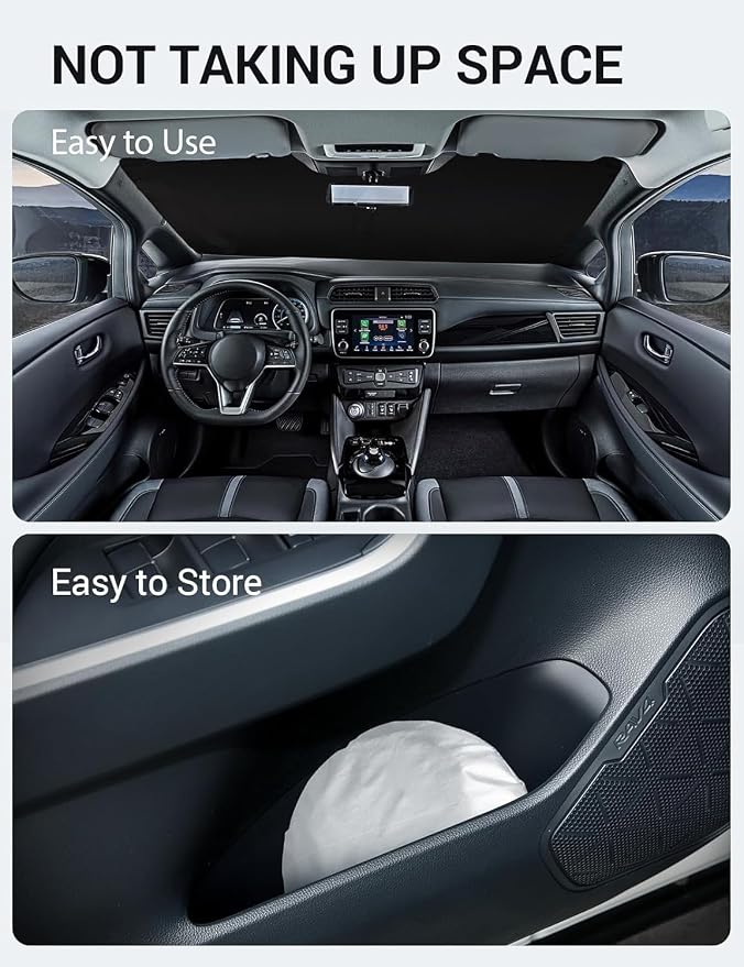 Proadsy 2026 Upgrade Windshield Sun Shade Custom Fit 2018-2025 2026 Nissan Leaf Foldable Front Sunshade Protector Sun Visor Blocks UV Rays Keep Car Cooler