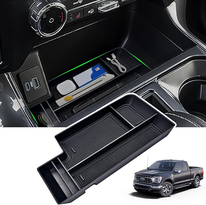 Lower Center Console Tray fit for F150 2021-2025 / Lightning XLT 2022-2024 with Rubber Liners Keep Clean and Organized Bottom Center Console Organizer fit Open Pocket in Front of the Shifter|Upgrade|