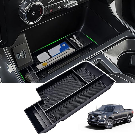 Lower Center Console Tray fit for F150 2021-2025 / Lightning XLT 2022-2024 with Rubber Liners Keep Clean and Organized Bottom Center Console Organizer fit Open Pocket in Front of the Shifter|Upgrade|