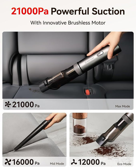REDTIGER Handheld Vacuum Cordless,4-in-1 Car Vacuum with 21000PA,Up to 70 Mins Runtime,3 Suction Modes,3.5H USB-C Fast Charge,Hand Vacuum Cleaner for Home,Car,Pet,Office Desk, Keyboard,Handmake