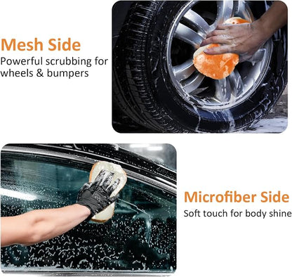 9Pcs Car Wash Detailing Kit Cleaning Kits,with Wash Mitt Wax Applicator Pad Tire Brush Sponge Microfiber Cleaning Cloths Glass Cleaning Cloth Car Cleaning Tools Kit for Interior, Exterior, Wheels