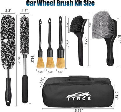 8Pcs Wheel Brush, Tire Brush, Wheel Cleaner Brush Set - 2 Soft Wheel Cleaning Brushes, Detailing Brush & Hard Tire Scrubber, Flexible and Durable Rim Cleaning Brush Kit for Wheels and Tires