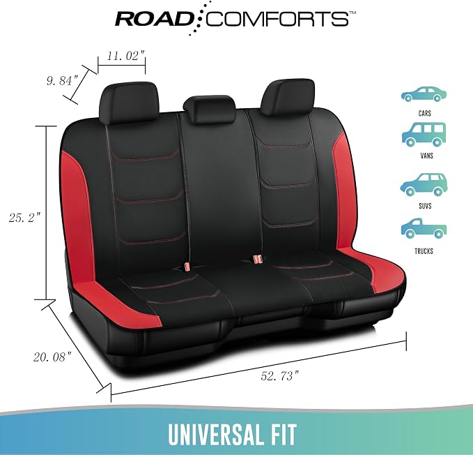 Road Comforts Seat Covers, Premium Leather Car Seat Covers Full Set,Airbag Compatible, Automotive Seat Covers Universal Fit Most Cars,Vans,Truck,SUV, Red