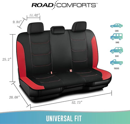 Road Comforts Seat Covers, Premium Leather Car Seat Covers Full Set,Airbag Compatible, Automotive Seat Covers Universal Fit Most Cars,Vans,Truck,SUV, Red
