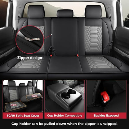 FREESOO Tundra Seat Covers 2007-2013, Fit for Toyota Tundra Crewmax Cab 5 Seats, Custom Truck Seat Covers with Waterproof Faux Leather BlackGrey