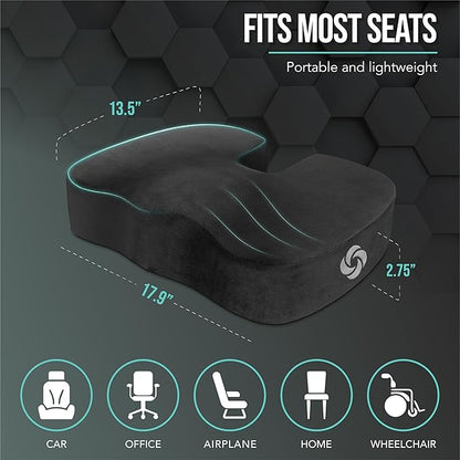 Samsonite Memory Foam Seat Cushion – Ergonomic Cushion for Office Chair, Tailbone Pressure Pad, Coccyx Support for Sciatica, Supportive Seat for Car, Desk, and Gaming Chairs, Black