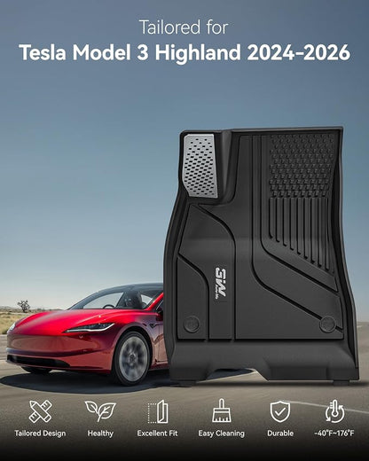 3W Model 3 Floor Mats 2025 2024 with Metal Pedal, Highland Floor Liner, All Weather Custom Fit Accessories Black