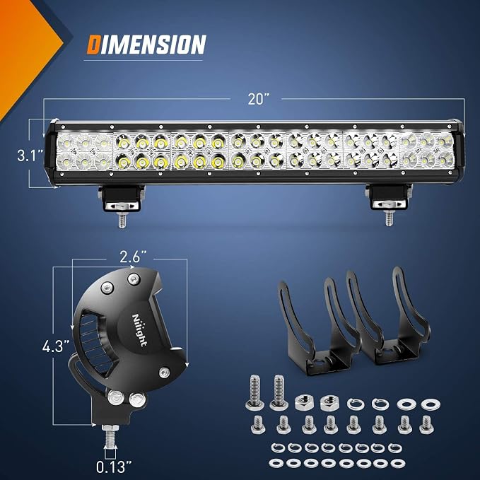 Nilight 20Inch 126W LED Light Bar Spot Flood Combo Driving Off Road with Front License Plate Mounting Bracket Wiring Harness for Trucks Pickup Car SUV ATV UTV 4x4 Van Camper, 2 Years Warranty