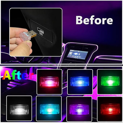 2 Pcs USB LED Car Interior Atmosphere Lamp, Night Light Led Decoration Light Ambient Lighting Kit Interior LED Lights, Portable Vehicle Ambient Lighting Kit for All Car Interior Accessories (Multi)
