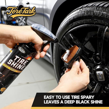 toretark Ceramic Tire Shine Spray — High-Gloss Wet Look Tire Coating with Ultra-Dense Nylon Brush Applicator, UV Protection, Long-Lasting Shine for Car Truck RV Motorcycle (16 Fl Oz)